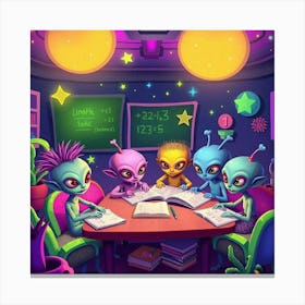 Alien Kids Doing Homework Canvas Print