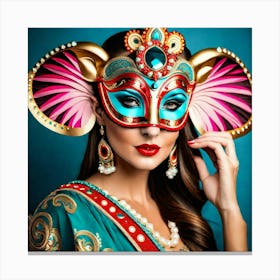 Indian Woman With Elephant Mask Canvas Print