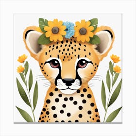 Floral Baby Leopard Nursery Illustration (27) Canvas Print