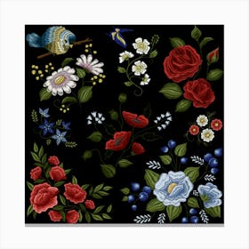 Floral Folk Fashion Ornamental Embroidery Pattern Canvas Print