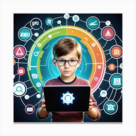 Young Boy Using Tablet Computer Canvas Print