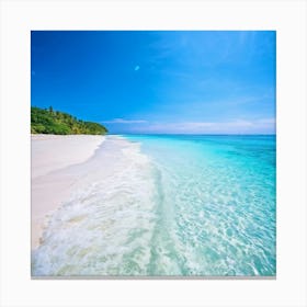 Crystal Clear Turquoise Waters Gently Lap Upon A Sun Drenched Undisturbed Sandy Beach With A Prist (1) Canvas Print