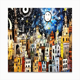 Moonlight Bright - Cityscape At Night Canvas Print