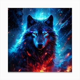 Full Body Portrait Of A Wolf Aglow With Blue And Red Sparks Amidst A Backdrop Of Rain Decorations Canvas Print