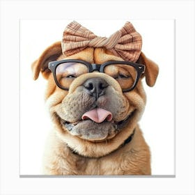 Dog With Glasses And Bow Tie Canvas Print