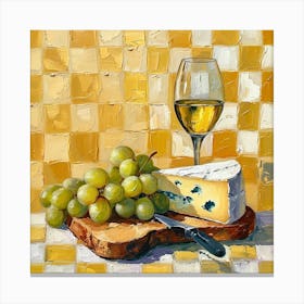 Cheese & Wine Yellow Checkerboard 1 Canvas Print