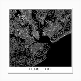 Charleston Black And White Map Square Canvas Print
