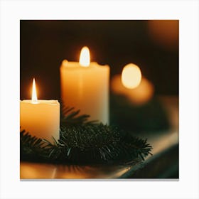 Christmas Candles On A Table 1 Canvas Print