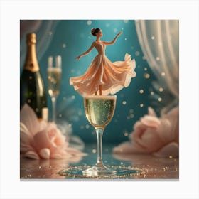 Surreal Beauty: Woman Balancing in Champagne Glass Canvas Print