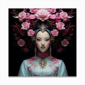 Chinese Woman With Flowers Canvas Print