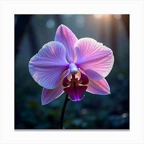 A Radiant Orchid With Petals Like Shards Of Sparkling Crystal Blooming In A Mystical Garden Canvas Print