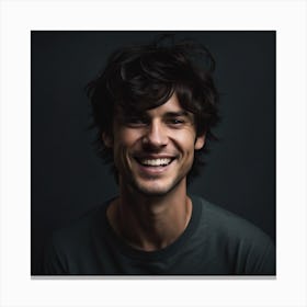 Young Man With Dark Hair Appearing Happy Canvas Print