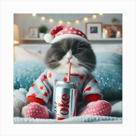 A Cat In Pajamas Drinking Diet Coke 4 Canvas Print