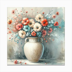 Coral Flowers In A Vase 5 Canvas Print