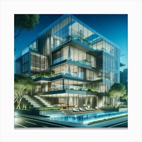 Modern Apartment Building At Night Canvas Print