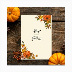 An Autumn Themed Holiday Card Adorning A Vintage Rustic Wooden Finish Laden With A Hand Drawn Dispu (2) 1 Canvas Print