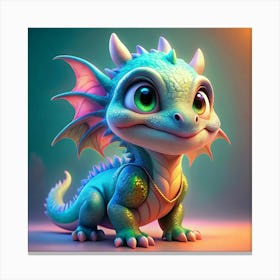 Cute Blue Dragon With Golden Necklace Canvas Print