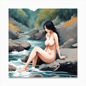 Nude Girl In The River Canvas Print