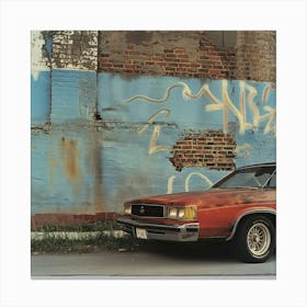 Old Car Blue Wall Canvas Print