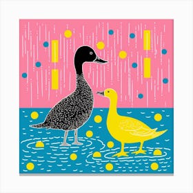Geometric Pink & Yellow Linocut Style Duckling 4 Canvas Print