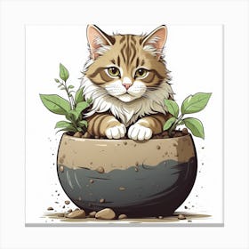 Cat In A Pot Canvas Print