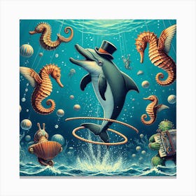 Dolphins In The Sea Canvas Print