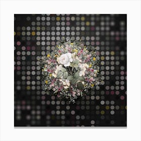 Vintage White Misty Rose Flower Wreath on Dot Bokeh Pattern n.0200 Canvas Print