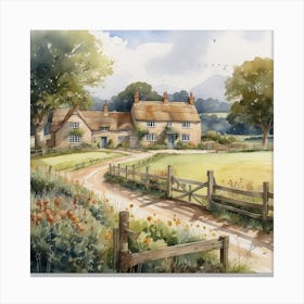 View Of Farm In England Watercolor Trending On Artstation Sharp Focus Studio Photo Intricate De (3) Canvas Print