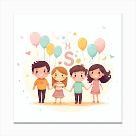 Happy Family With Balloons Canvas Print