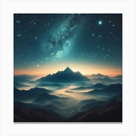 Night Sky Over Mountains Canvas Print