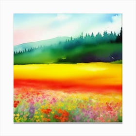 Watercolor Of A Flower Field 1 Canvas Print