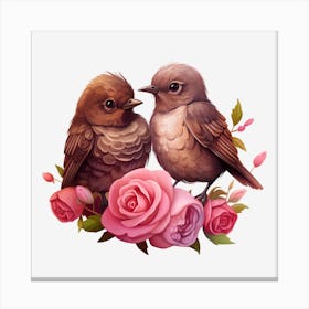 Birds On Roses 4 Canvas Print