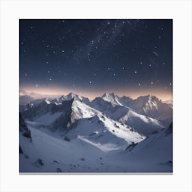 Night Sky Over Snowy Mountains Canvas Print