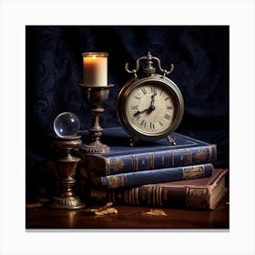 Old Books And Clock Canvas Print