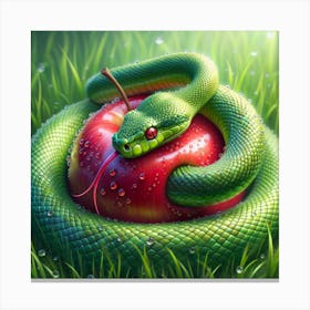 Snake On Apple Canvas Print