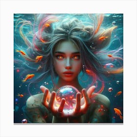 Underwater Girl Holding A Crystal Ball Canvas Print
