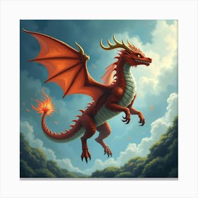 A Fierce Dragon Riding The Winds Of A Magical Storm With A Shimmering Tail 1 Canvas Print