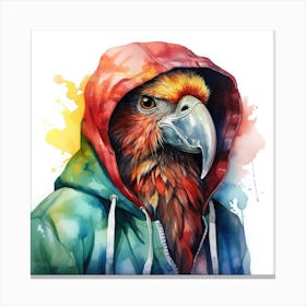 Watercolour Cartoon Parrot In A Hoodie 2 Canvas Print