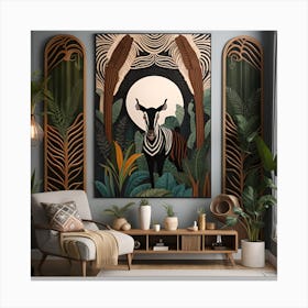 Zebra In The Jungle Bohemian Wall Art Canvas Print
