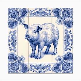 Lucky Pig Delft Tile Illustration 7 Canvas Print