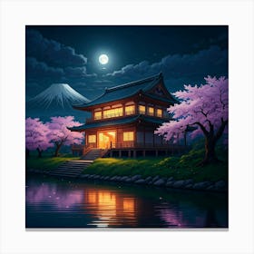 Japanese Pagoda At Night Canvas Print