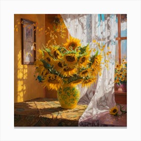 Sunlit Serenity Vibrant Sunflowers In A Golden Room (2) Canvas Print