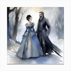 Victorian Couple Monochromatic Watercolor 1 Canvas Print