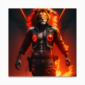 Lion In Flames Canvas Print