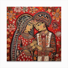 Indian Couple By artistai, Expressionism Painting, Acrylic On Canvas, Red Color Canvas Print