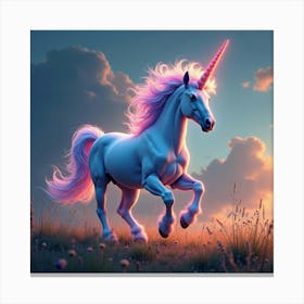 A Mythical Unicorn With A Mane Of Glowing, Fractal Colors Galloping Through A Surreal Meadow 1 Canvas Print