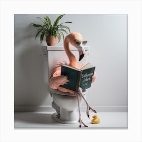 Flamingo Reading On Toilet (2) Canvas Print