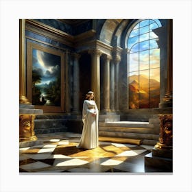 Woman In White Standing In A Room Canvas Print