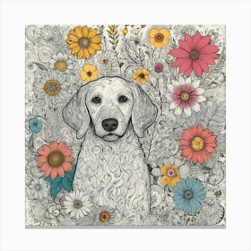 Golden Retriever In Flowers Canvas Print