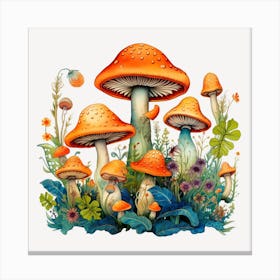 Mushrooms And Flowers 65 Canvas Print